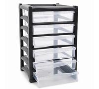 KYYZ - 6 Tier Shallow XL Plastic Storage Drawer Tower Unit - Utility Organizer Freestanding Black Clear Chest - Space Saving Portable Drawer for Bedroom, Kitchen, and Living Room
