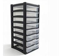 KYYZ - 8 Tier Shallow XL Plastic Storage Drawer Tower Unit - Utility Organizer Freestanding Black Clear Chest - Space Saving Portable Drawer for Bedroom, Kitchen, and Living Room