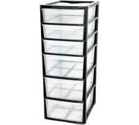 KYY'Z - A4 5 & 6 Drawer Storage Unit Clear Plastic Drawer - Desktop Storage Organiser - Makeup & Craft Cabinet - Durable & Compact Design - Home Office Use (Black/Clear, A4 3 Deep 3 Shallow Drawers)