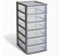 KYY'Z - A4 Plastic Slim 6 Drawer Storage Cabinet Silver/Clear Stackable Organiser for Crafts Home Office Papers Stationery Durable Lightweight Build Smooth Glide Drawers 57 x 28 x 35 cm