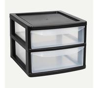 KYY'Z - A4 Plastic Slim Black/Clear 2 Drawers Storage Unit for Home and Office Organisation Durable Lightweight Stackable Design Easy Access Storage for Papers Stationery Supplies - 20cm × 28cm × 35cm