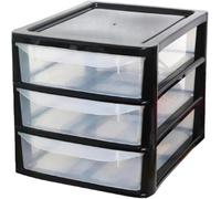 KYY'Z - A4 Plastic Slim Drawer 3 Tier Storage Unit Black Clear Lightweight Stackable Cabinet for Home Office Organisation Smooth Pull-Out Drawers for Papers Stationery 29cm x 28cm x35cm