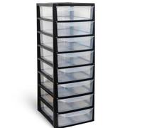 KYY'Z - A4 Plastic Slim Drawers Storage Unit for Home and Office Organisation Black/Clear Durable Lightweight Stackable Design Easy Access Storage for Papers Stationery Supplies (A4 Slim 8 Drawers)