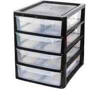 KYY'Z - A4 Plastic Slim Drawers Storage Unit for Home and Office Organisation Black/Clear Durable Lightweight Stackable Design Easy Access Storage for Papers Stationery Supplies (A4 Slim 4 Drawers)