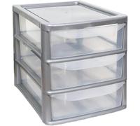 KYYZ - A4 Plastic Slim Silver/Clear Drawer Storage Unit - Durable Lightweight Space Saving Design - Multi-Purpose Organiser - Easy to Carry Drawer - Ideal for Stationery Files Home (A4 Slim 3 Drawers)