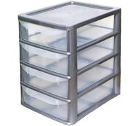 KYYZ - A4 Plastic Slim Silver/Clear Drawer Storage Unit - Durable Lightweight Space Saving Design - Multi-Purpose Organiser - Easy to Carry Drawer - Ideal for Stationery Files Home (A4 Slim 4 Drawers)