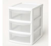 KYY'Z - A4 Slim 3 Drawer Plastic Storage Unit White/Clear Stylish Stackable Organiser for Home Office Classroom Stationery Supplies Durable Lightweight Cabinet Smooth Glide Drawers 29 x 28 x 35 cm