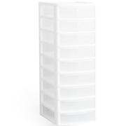KYY'Z - A4 Slim 8 Drawer Plastic Storage Tower White/Clear Tall Extra Capacity Stackable Organiser for Home Office Classroom Stationery Supplies Lightweight Smooth Slide-Out Drawers 75 x 28 x 35 cm