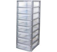 KYY'Z - A4 Tall Slim Plastic 8 Drawer Storage Tower Silver/Clear Extra Capacity Stackable Organiser for Home Office Stationery Supplies Durable Lightweight Smooth Slide-Out Drawers 75 x 28 x 35 cm