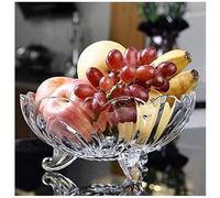 KYY'Z Elegant Glass Fruit Bowl - Crystal Clear 3-Footed Decorative Serving Bowl, 23cm Large Deep Dish for Fruit, Salad, Trifle, and Desserts - Modern Clear Glass Centerpiece, Durable