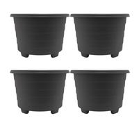 KYY'Z kY'Z - 39cm Large Round Plant Pot with Feet - 15.5 inches Plastic Planter - Drainage Option - Weatherproof Flower, Herb, Tree Container for Garden, Patio & Home (4, Black)