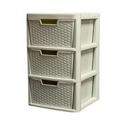 KYY'Z Large 3 Drawers Storage Unit | Rattan Effect Cream Organizer Plastic Chest Tower Unit Cabinet Trolley 3 Tier | Home Bedroom Kitchen Office School Garage| 39 DEPTH x 39 WIDTH x 62cm
