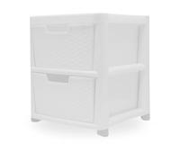 KYY'Z Large Drawer Storage Unit Tower Rattan Effect Large Organizer Chest Tower Unit Cabinet Trolley Home Bedroom Kitchen Office School Garage 39 (D) x 39 (W) x 62 (H) cm (White, 2 Tier)