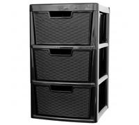 KYY'Z Large Drawer Storage Unit Tower Rattan Effect Large Organizer Chest Tower Unit Cabinet Trolley Home Bedroom Kitchen Office School Garage 39 (D) x 39 (W) x 62 (H) cm (Black, 3 Tier)