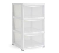 KYYZ - Large Modular Drawer Tower Unit - Clear Plastic Storage Cabinets for Home, Office, Garage & Crafts - Stackable Transparent Drawer Organiser - Strong Frame Plastic Storage (White/Clear, 3 Tier)