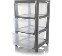 KYYZ - Large Modular Drawer Tower Unit - Clear Plastic Storage Cabinets for Home, Office, Garage & Crafts - Stackable Transparent Drawer Organiser - Strong Frame Plastic Storage (Silver/Clear, 3 Tier)