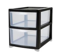 KYY'Z - Large Plastic Clear Drawer Storage Unit for Home, Office, Bedroom & Bathroom Storage Solutions - Strong Durable Chest with Transparent Drawers - Space Saving Organizer - (Black/Clear, 2 Tier)