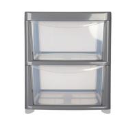 KYY'Z - Large Plastic Clear Drawer Storage Unit for Home, Office, Bedroom & Bathroom Storage Solutions - Strong Durable Chest with Transparent Drawers - Space Saving Organizer - (Grey/Clear, 2 Tier)