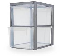 KYY'Z - Large Plastic Clear Drawer Storage Unit for Home, Office, Bedroom & Bathroom Storage Solutions - Strong Durable Chest with Transparent Drawers - Space Saving Organizer - (Silver/Clear, 2 Tier)