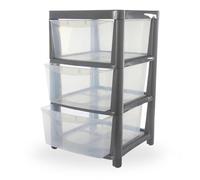KYY'Z - Large Plastic Clear Drawer Storage Unit for Home, Office, Bedroom & Bathroom Storage Solutions - Strong Durable Chest with Transparent Drawers - Space Saving Organizer - (Silver/Clear, 3 Tier)