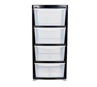 KYY'Z - Large Plastic Clear Drawer Storage Unit for Home, Office, Bedroom & Bathroom Storage Solutions - Strong Durable Chest with Transparent Drawers - Space Saving Organizer - (Black/Clear, 3 Tier)