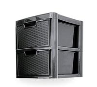 KYY'Z - Large Plastic Rattan Storage Drawers Unit with Deep Pull-Out Baskets - Durable Multipurpose Cabinet Organizer for Home Office, Bedroom, Bathroom, Garage, Utility Room (Rattan/Black, 2 Tier)