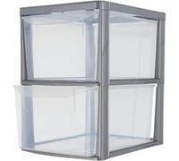 KYY'Z - Large Plastic Rattan Storage Drawers Unit with Deep Pull-Out Baskets - Durable Multipurpose Cabinet Organizer for Home Office, Bedroom, Bathroom, Garage, Utility Room (Silver/Clear, 2 Tier)