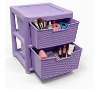 KYY'Z - Large Plastic Rattan Storage Drawers Unit with Deep Pull-Out Baskets - Durable Multipurpose Cabinet Organizer for Home Office, Bedroom, Bathroom, Garage, Utility Room (Lilac, 2 Tier)