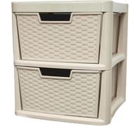 KYY'Z - Large Plastic Rattan Storage Drawers Unit with Deep Pull-Out Baskets - Durable Multipurpose Cabinet Organizer for Home Office, Bedroom, Bathroom, Garage, Utility Room (Rattan/Mushroom, 2 Tier)