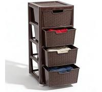 KYY'Z - Large Plastic Rattan Storage Drawers Unit with Deep Pull-Out Baskets - Durable Multipurpose Cabinet Organizer for Home Office, Bedroom, Bathroom, Garage, Utility Room (Chocolate Brown, 4 Tier)