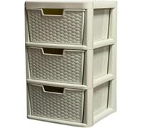KYY'Z Large Storage Drawer Units 2|3|4| Drawer Tower Home Office Garage Storage School Multi-Purpose Modular Style Storage Bathroom Cabinet Chest Drawer Tower Organizer (Rattan Cream, 3 Drawers Large)