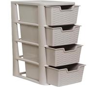 KYY'Z Large Storage Drawers Unit, Plastic Rattan Effect, 2/3/4 Drawer Tower Organizer for Home, Office, Garage, Bathroom, Multi-Purpose Modular Cabinet, Mushroom (4 Drawers Large Mushroom)