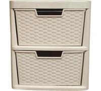 KYY'Z Large Storage Drawers Unit, Plastic Rattan Effect, 2/3/4 Drawer Tower Organizer for Home, Office, Garage, Bathroom, Multi-Purpose Modular Cabinet, Mushroom (2 Drawers Large Mushroom)