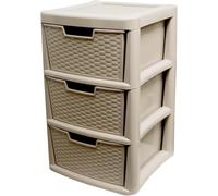 KYY'Z Large Storage Drawers Unit, Plastic Rattan Effect, 2/3/4 Drawer Tower Organizer for Home, Office, Garage, Bathroom, Multi-Purpose Modular Cabinet, Mushroom (3 Drawers Large Mushroom)
