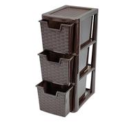KYY'Z - Medium Plastic Storage Drawer Unit - Rattan Effect Tower Freestanding Drawers - Stackable & Stylish Cabinet with Deep Pull-Out Compartments - Space-saving Organiser - (Chocolate Brown, 3 Tier)