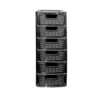 KYY'Z - Mini 6 Drawers Storage Unit - Modular Plastic Drawer Tower for Home Office Garage Craft Room Stationery Tools Storage - Stackable Space Saving Durable Organizer Solution (Rattan Black)