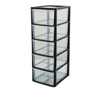 KYY'Z Plastic Desktop Organizer- Medium 2,3,4,5 A4 Drawer Home Garage School Office Stationery Supplies Storage Drawers Makeup Jewelry Container (Black Clear, 5 Tier)