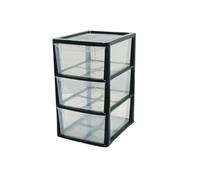 KYY'Z Plastic Desktop Organizer- Medium 2,3,4,5 A4 Drawer Home Garage School Office Stationery Supplies Storage Drawers Makeup Jewelry Container Black/Silver-Clear (Black-Clear, 3 Tier)
