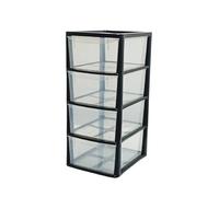 KYY'Z Plastic Desktop Organizer- Medium 2,3,4,5 A4 Drawer Home Garage School Office Stationery Supplies Storage Drawers Makeup Jewelry Container (Black Clear, 4 Tier)