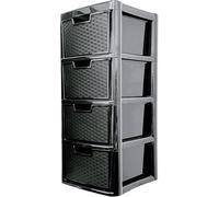 KYY'Z Plastic Storage Drawers Unit Large BLACK Rattan Effect 2|3|4 Drawers Tower Home Office Garage Storage School Multi-Purpose Modular Cabinet Drawers Storage Unit (Black Rattan Effect, 4 Drawers)