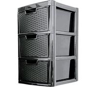 KYY'Z Plastic Storage Drawers Unit Large BLACK Rattan Effect 2|3|4 Drawers Tower Home Office Garage Storage School Multi-Purpose Modular Cabinet Drawers Storage Unit (Black Rattan Effect, 3 Drawers)