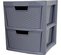 KYY'Z Plastic Storage Drawers Unit Large Grey Rattan Effect 2|3|4 Drawers Tower Home Office Garage Storage School Multi-Purpose Cabinet Drawers Storage Unit (Grey Rattan Style, 2 Drawers Large)