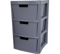 KYY'Z Plastic Storage Drawers Unit Large Grey Rattan Effect 2|3|4 Drawers Tower Home Office Garage Storage School Multi-Purpose Cabinet Drawers Storage Unit (Grey Rattan Style, 3 Drawers Large)