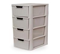 KYY'Z Plastic Storage Drawers Unit - Large Rattan Effect Drawer Tower with Deep Drawers - Multipurpose Cabinet for Home, Office, Garage, School - Durable Modular Storage Unit (Rattan/Mushroom, 4 Tier)