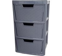 KYY'Z Plastic Storage Drawers Unit - Large Rattan Effect Drawer Tower with Deep Drawers - Multipurpose Cabinet for Home, Office, Garage, School - Durable Modular Storage Unit (3, Rattan Grey)