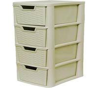 KYY'Z Plastic Storage Drawers Unit - Large Rattan Effect Drawer Tower with Deep Drawers - Multipurpose Cabinet for Home, Office, Garage, School - Durable Modular Storage Unit (Rattan Cream, 4 Tier)