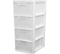 KYY'Z Plastic Storage Drawers Unit - Large Rattan Effect Drawer Tower with Deep Drawers - Multipurpose Cabinet for Home, Office, Garage, School - Durable Modular Storage Unit (Rattan White, 4 Tier)