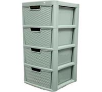 KYY'Z Plastic Storage Drawers Unit - Large Rattan Effect Drawer Tower with Deep Drawers - Multipurpose Cabinet for Home, Office, Garage, School - Durable Modular Storage Unit (4, Sage Green)