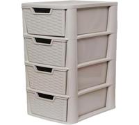 KYY'Z Plastic Storage Drawers Unit - Large Rattan Effect Drawer Tower with Deep Drawers - Multipurpose Cabinet for Home, Office, Garage, School - Durable Modular Storage Unit (4, Rattan/Mushroom)