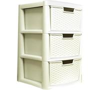 KYY'Z Plastic Storage Drawers Unit - Large Rattan Effect Drawer Tower with Deep Drawers - Multipurpose Cabinet for Home, Office, Garage, School - Durable Modular Storage Unit (Cream, 3 Tier)